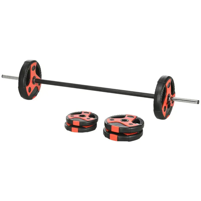 20kg Adjustable Barbell Weight Set – Red | PU Coated Plates with Non-Slip Barbell SPORTNOW - Little and Giant Explorers SPORTNOW