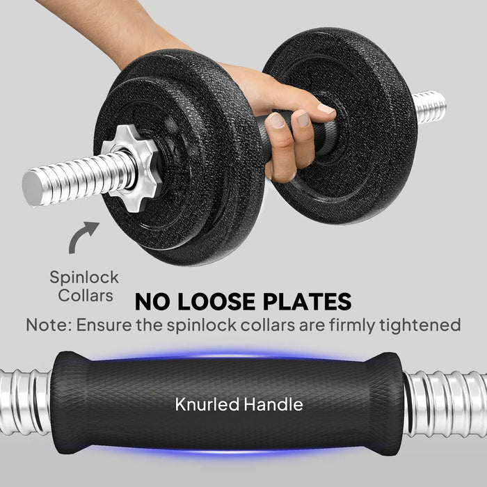 20kg Adjustable Dumbbell and Barbell Set | 2-in-1 Steel Weight Training Kit with Spinlocks SPORTNOW - Little and Giant Explorers SPORTNOW