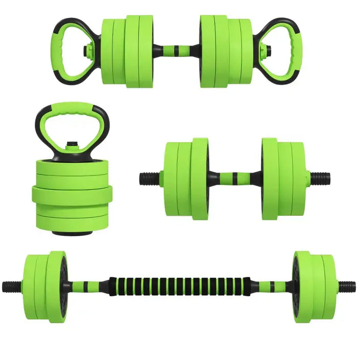 20kg Four-in-One Weights Set – Green | Dumbbells, Barbells, Kettlebells and Push-Up Stands SPORTNOW - Little and Giant Explorers SPORTNOW