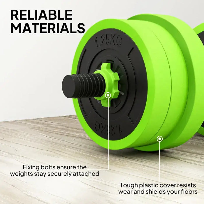 20kg Four-in-One Weights Set – Green | Dumbbells, Barbells, Kettlebells and Push-Up Stands SPORTNOW - Little and Giant Explorers SPORTNOW