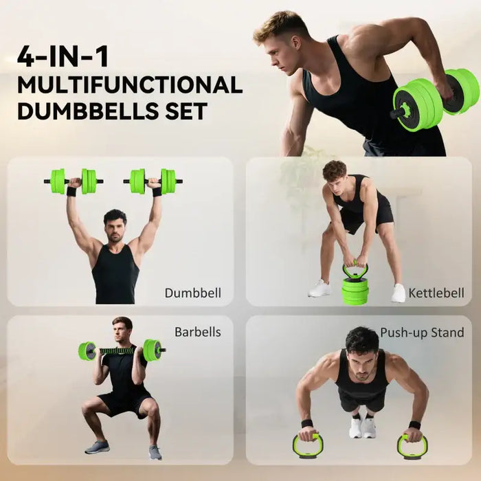 20kg Four-in-One Weights Set – Green | Dumbbells, Barbells, Kettlebells and Push-Up Stands SPORTNOW - Little and Giant Explorers SPORTNOW