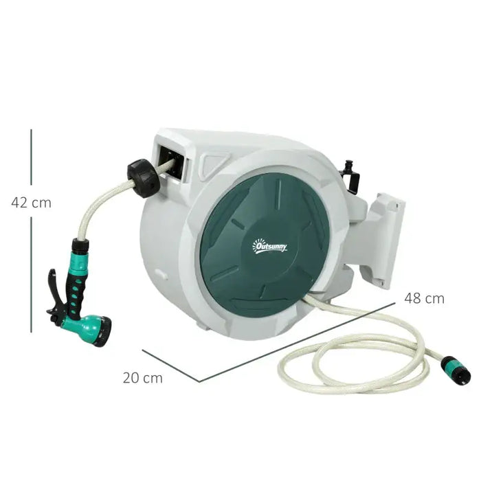 20m Retractable Garden Hose Reel – Wall Mounted or Portable | 7 Spray Patterns OUTSUNNY - Little and Giant Explorers Outsunny