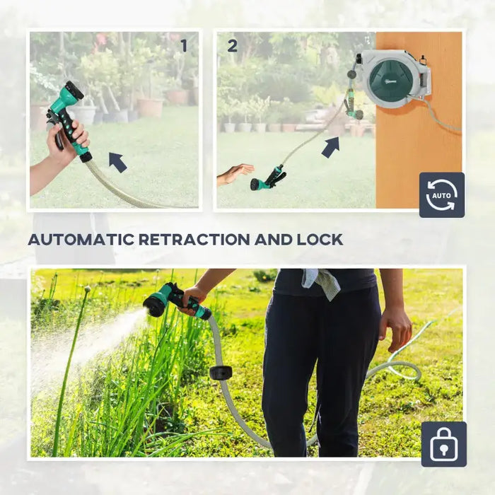 20m Retractable Garden Hose Reel – Wall Mounted or Portable | 7 Spray Patterns OUTSUNNY - Little and Giant Explorers Outsunny