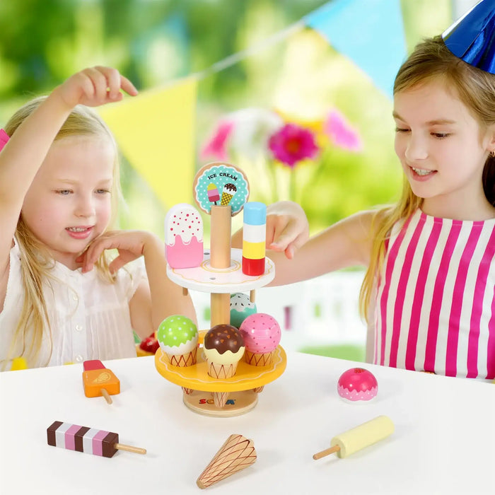 21-Piece Wooden Ice Cream Parlour Playset | Pretend Ice Cream Stand with Cones, Lollies and Scoops SOKA® - Little and Giant Explorers SOKA Play Imagine Learn