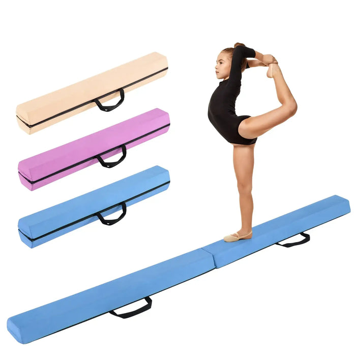 210cm Foldable Gymnastics Balance Beam – Blue | Suede Cover and Carry Handles COSTWAY - Little and Giant Explorers Costway