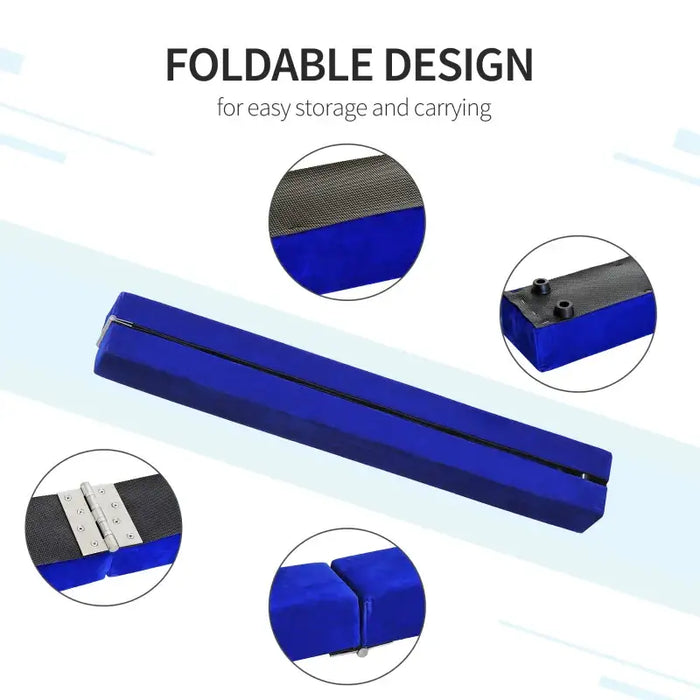 210cm Foldable Gymnastics Balance Beam – Blue Suede Cover | High-Density Foam HOMCOM - Little and Giant Explorers HOMCOM