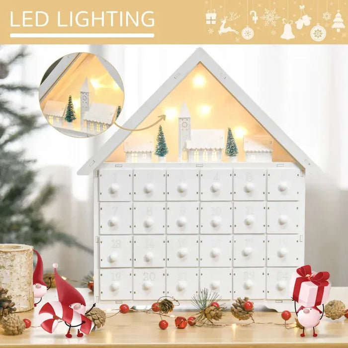 24 Drawer Christmas Wooden Light-Up Advent Calendar - Little and Giant Explorers HOMCOM