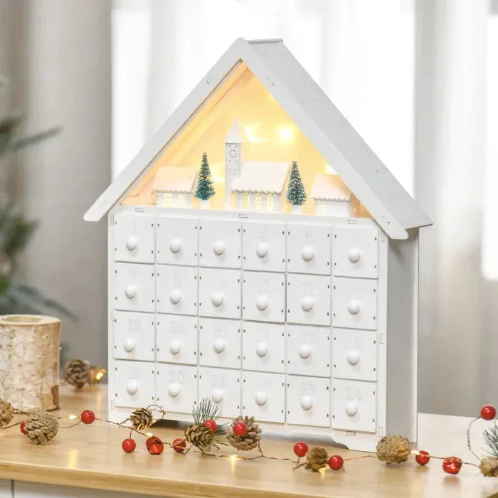 24 Drawer Christmas Wooden Light-Up Advent Calendar - Little and Giant Explorers HOMCOM