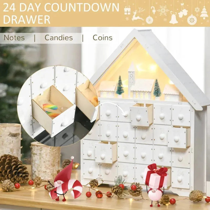 24 Drawer Christmas Wooden Light-Up Advent Calendar - Little and Giant Explorers HOMCOM