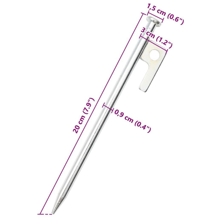 24 Galvanised Steel Tent Pegs - 20cm - Ø9mm - Little and Giant Explorers vidaXL