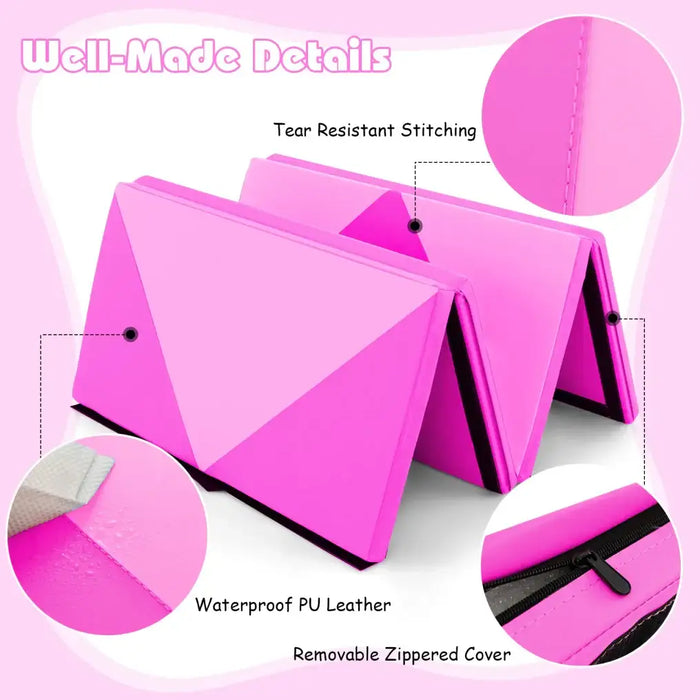 240cm Foldable Gymnastics Mat - Pink and Purple | 5cm EPE Foam COSTWAY - Little and Giant Explorers Costway