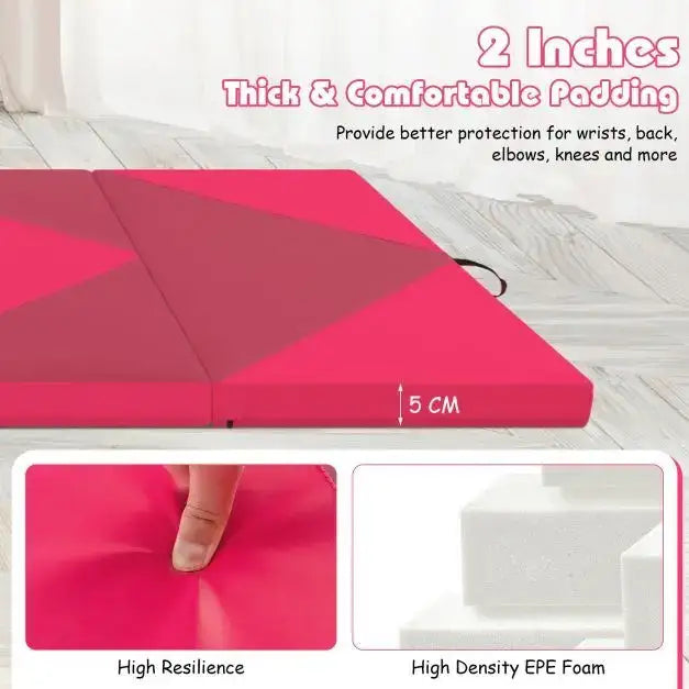 240cm Foldable Gymnastics Mat - Purple and Rose | 5cm EPE Foam COSTWAY - Little and Giant Explorers Costway
