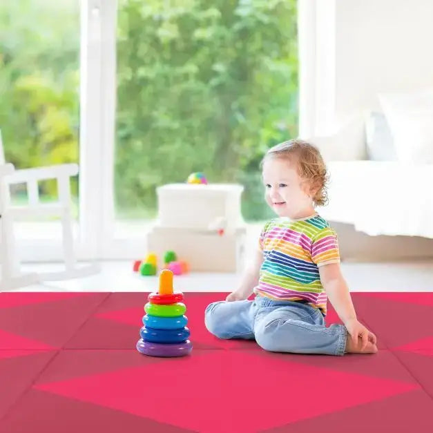 240cm Foldable Gymnastics Mat - Purple and Rose | 5cm EPE Foam COSTWAY - Little and Giant Explorers Costway