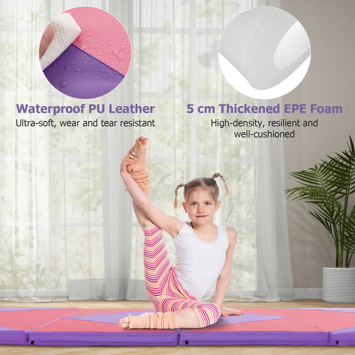 Gymnastics Mat Pink Purple | Large Connectivity Design with Velcro Fasteners - Little and Giant Explorers Costway