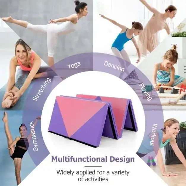 Gymnastics Mat Pink Purple | Large Connectivity Design with Velcro Fasteners - Little and Giant Explorers Costway