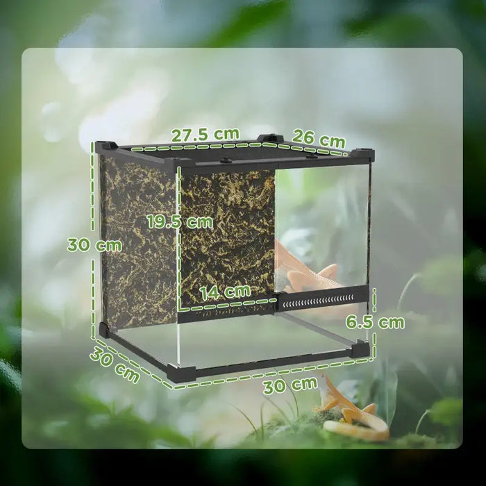 24L Glass Reptile Terrarium – 30cm Cube Enclosure | Natural Rock Background PAWHUT - Little and Giant Explorers PawHut