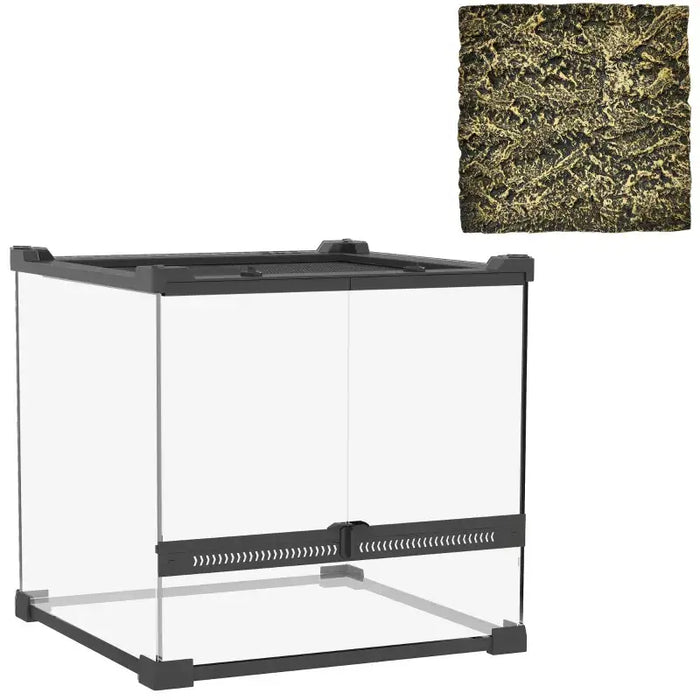 24L Glass Reptile Terrarium – 30cm Cube Enclosure | Natural Rock Background PAWHUT - Little and Giant Explorers PawHut