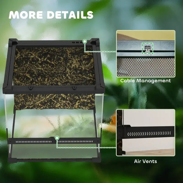 24L Glass Reptile Terrarium – 30cm Cube Enclosure | Natural Rock Background PAWHUT - Little and Giant Explorers PawHut