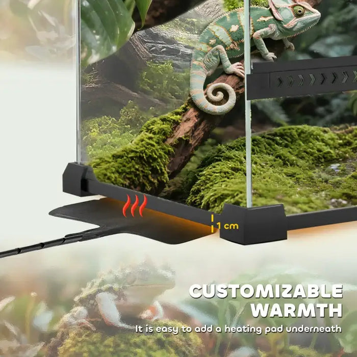 24L Glass Reptile Terrarium – 30cm Cube Enclosure | Natural Rock Background PAWHUT - Little and Giant Explorers PawHut