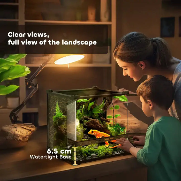 24L Glass Reptile Terrarium – 30cm Cube Enclosure | Natural Rock Background PAWHUT - Little and Giant Explorers PawHut