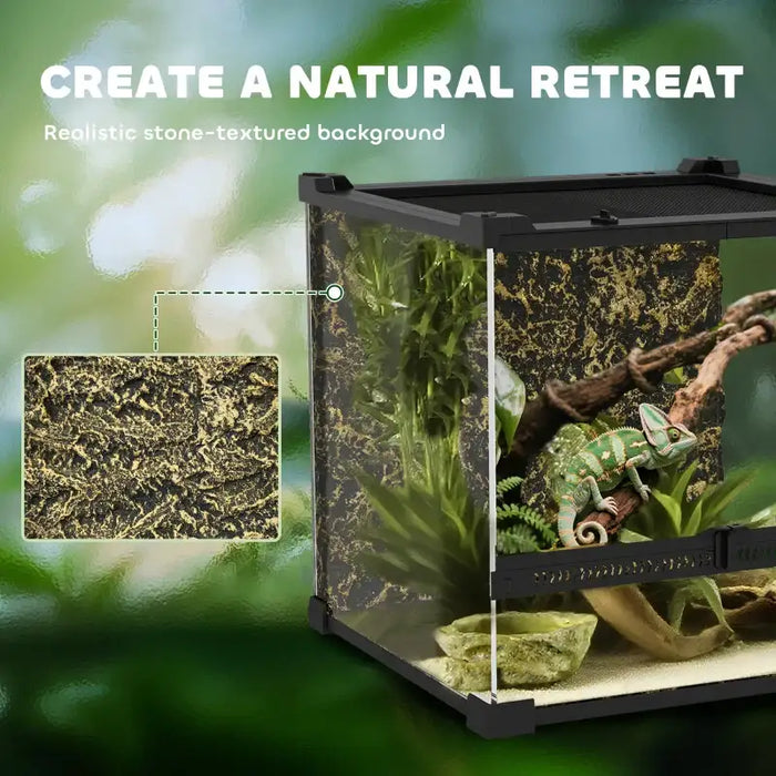 24L Glass Reptile Terrarium – 30cm Cube Enclosure | Natural Rock Background PAWHUT - Little and Giant Explorers PawHut