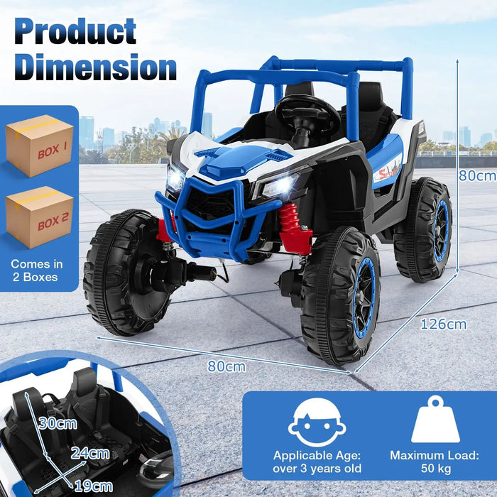 24V 2-Seater Kids Ride-On UTV – Blue | 4WD/2WD Switch - 4 × 100W Motors COSTWAY - Little and Giant Explorers Costway