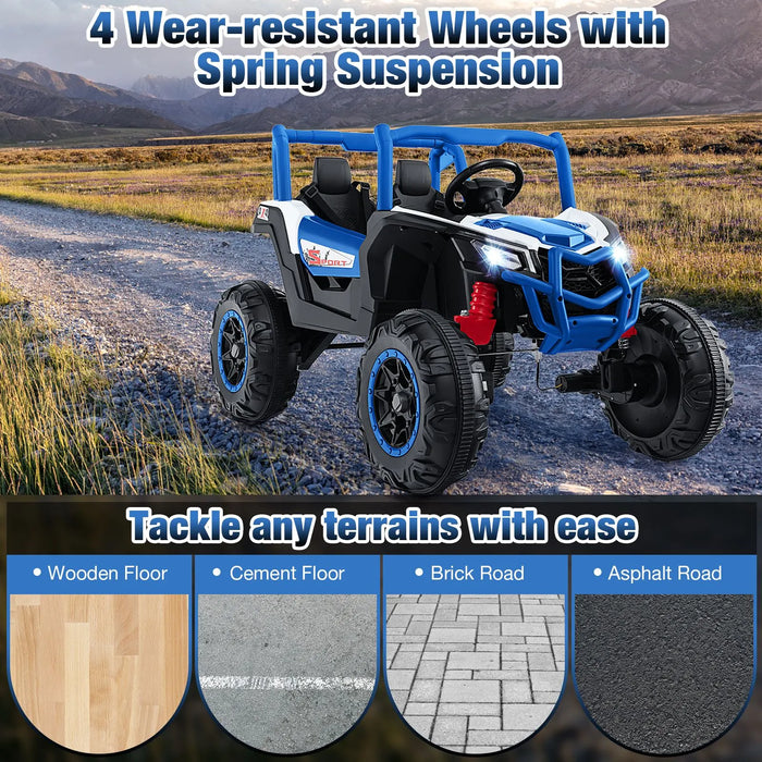 24V 2-Seater Kids Ride-On UTV – Blue | 4WD/2WD Switch - 4 × 100W Motors COSTWAY - Little and Giant Explorers Costway