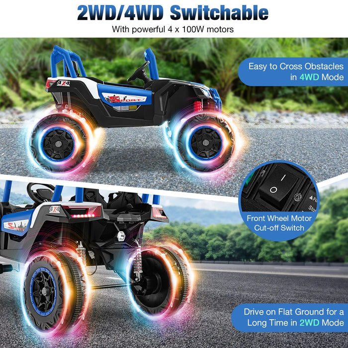 24V 2-Seater Kids Ride-On UTV – Blue | 4WD/2WD Switch - 4 × 100W Motors COSTWAY - Little and Giant Explorers Costway
