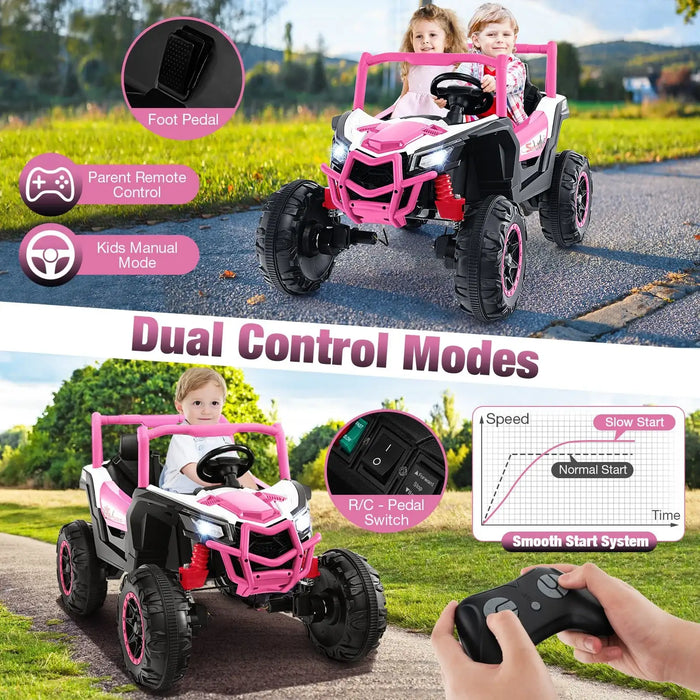 24V 2-Seater Kids Ride-On UTV – Pink | 4WD/2WD Switch - 4 × 100W Motors COSTWAY - Little and Giant Explorers Costway