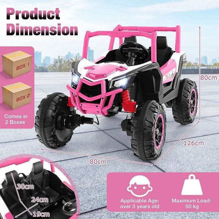 24V 2-Seater Kids Ride-On UTV – Pink | 4WD/2WD Switch - 4 × 100W Motors COSTWAY - Little and Giant Explorers Costway