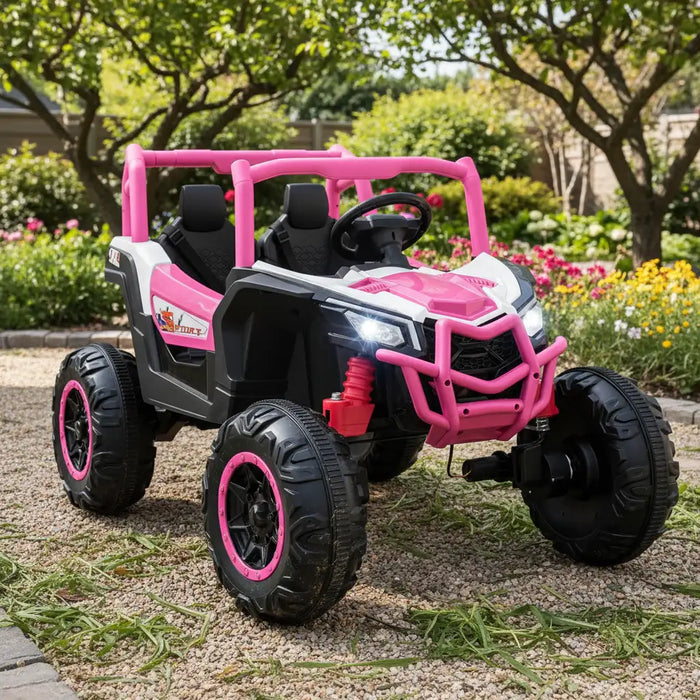 24V 2-Seater Kids Ride-On UTV – Pink | 4WD/2WD Switch - 4 × 100W Motors COSTWAY - Little and Giant Explorers Costway