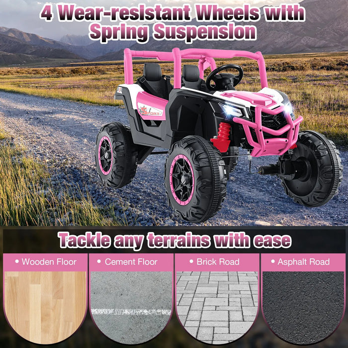 24V 2-Seater Kids Ride-On UTV – Pink | 4WD/2WD Switch - 4 × 100W Motors COSTWAY - Little and Giant Explorers Costway