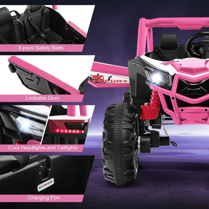 24V 2-Seater Kids Ride-On UTV – Pink | 4WD/2WD Switch - 4 × 100W Motors COSTWAY - Little and Giant Explorers Costway