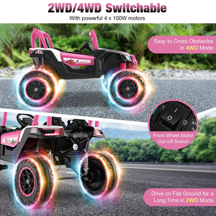 24V 2-Seater Kids Ride-On UTV – Pink | 4WD/2WD Switch - 4 × 100W Motors COSTWAY - Little and Giant Explorers Costway