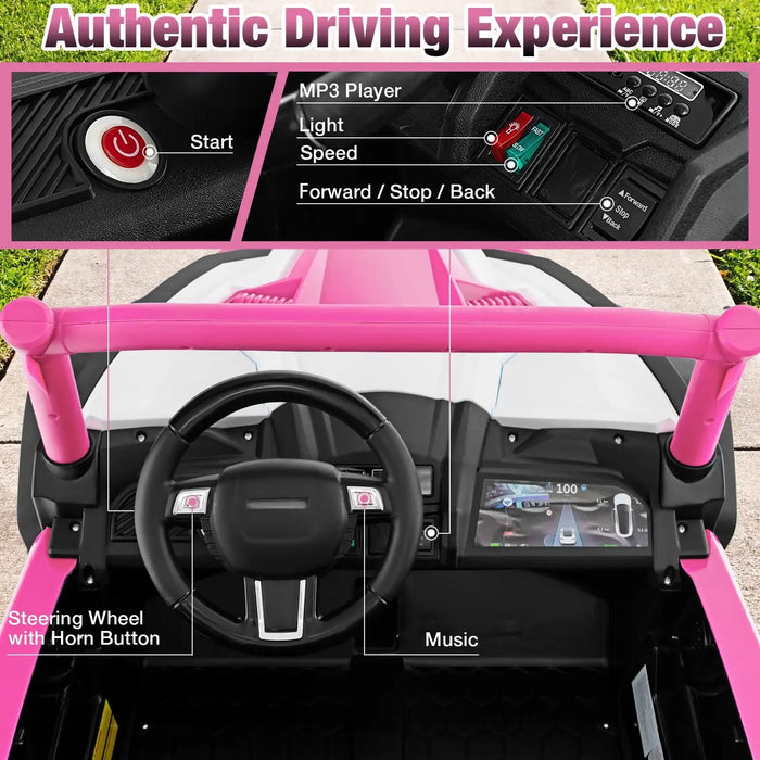 24V 2-Seater Kids Ride-On UTV – Pink | 4WD/2WD Switch - 4 × 100W Motors COSTWAY - Little and Giant Explorers Costway