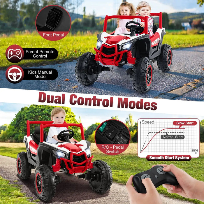 24V 2-Seater Kids Ride-On UTV – Red | 4WD/2WD Switch - 4 × 100W Motors COSTWAY - Little and Giant Explorers Costway