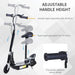 Black 24V electric scooter with adjustable handle and seat, foldable design, dual battery.