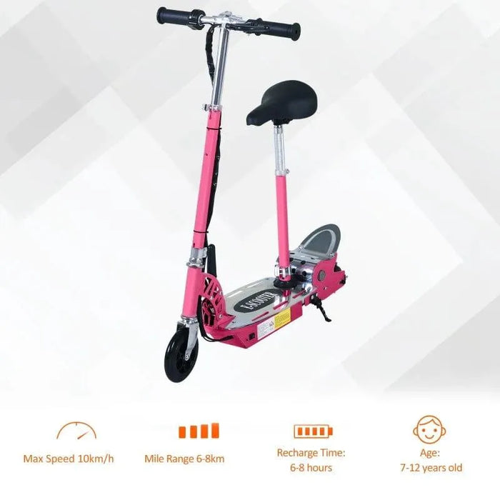 Pink 24V electric scooter with adjustable seat and foldable design for kids ages 7-12