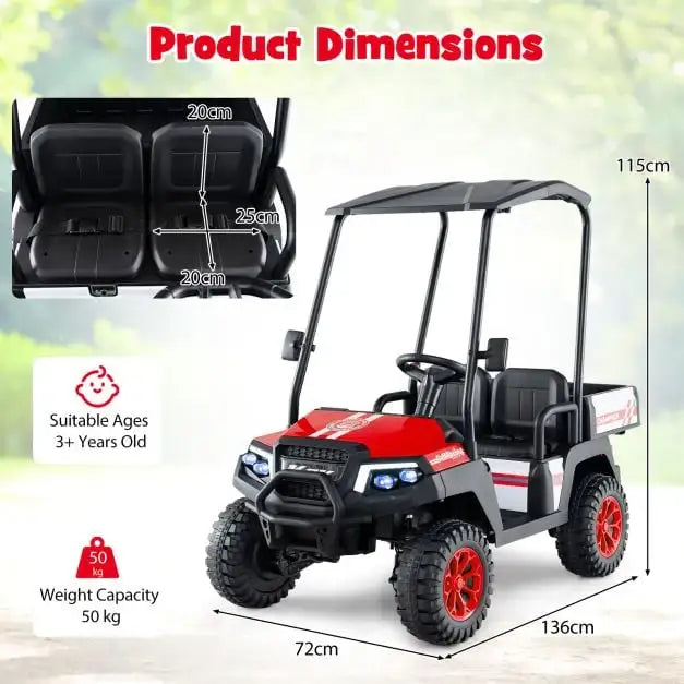 24V Kids 2-Seater Ride-On Golf Cart - Red | 4WD 2 Seater Ride-On Car with Dump Bed COSTWAY - Little and Giant Explorers Costway