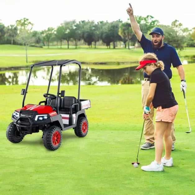 24V Kids 2-Seater Ride-On Golf Cart - Red | 4WD 2 Seater Ride-On Car with Dump Bed COSTWAY - Little and Giant Explorers Costway