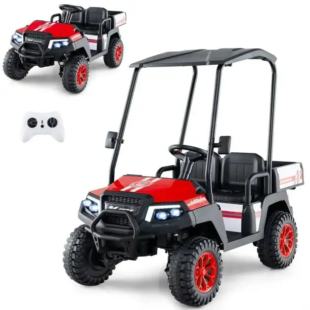 24V Kids 2-Seater Ride-On Golf Cart - Red | 4WD 2 Seater Ride-On Car with Dump Bed COSTWAY - Little and Giant Explorers Costway