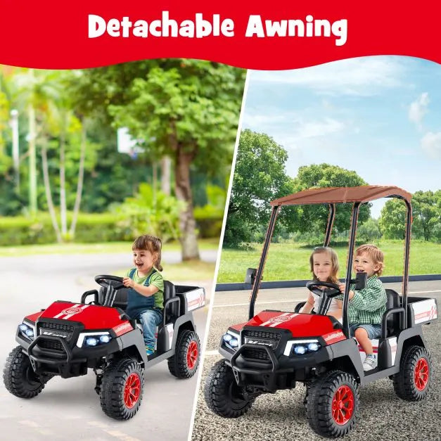 24V Kids 2-Seater Ride-On Golf Cart - Red | 4WD 2 Seater Ride-On Car with Dump Bed COSTWAY - Little and Giant Explorers Costway