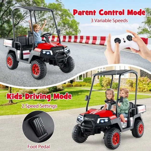 24V Kids 2-Seater Ride-On Golf Cart - Red | 4WD 2 Seater Ride-On Car with Dump Bed COSTWAY - Little and Giant Explorers Costway