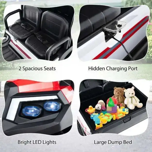 24V Kids 2-Seater Ride-On Golf Cart - Red | 4WD 2 Seater Ride-On Car with Dump Bed COSTWAY - Little and Giant Explorers Costway