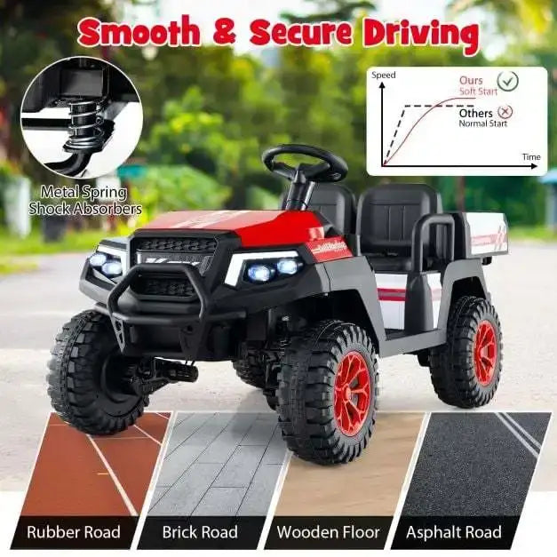 24V Kids 2-Seater Ride-On Golf Cart - Red | 4WD 2 Seater Ride-On Car with Dump Bed COSTWAY - Little and Giant Explorers Costway