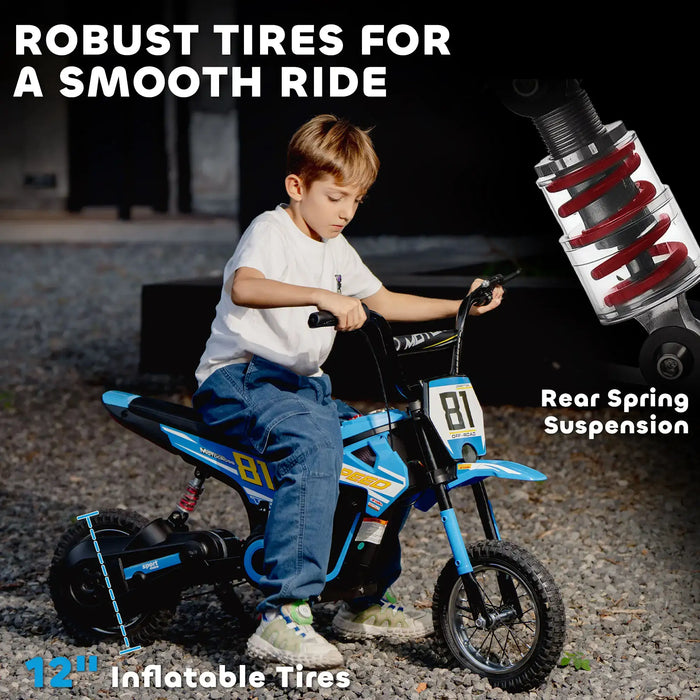 24V Kids Electric Dirt Bike – Blue | 250W Motor, Three Speed Settings and Suspension AIYAPLAY - Little and Giant Explorers AIYAPLAY