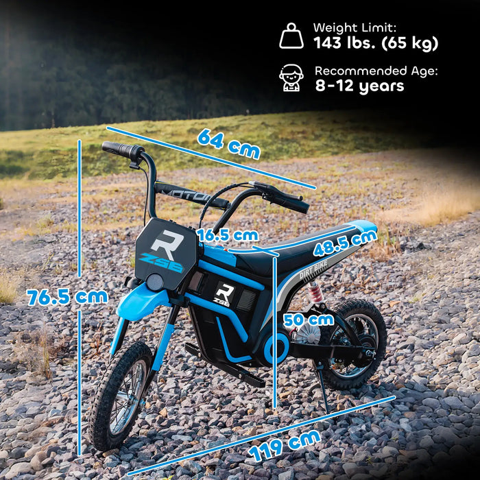 24V Kids Electric Dirt Bike - Blue | Lights, Music and Dual-Speed Control HOMCOM - Little and Giant Explorers HOMCOM