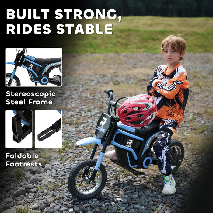 24V Kids Electric Dirt Bike - Blue | Lights, Music and Dual-Speed Control HOMCOM - Little and Giant Explorers HOMCOM