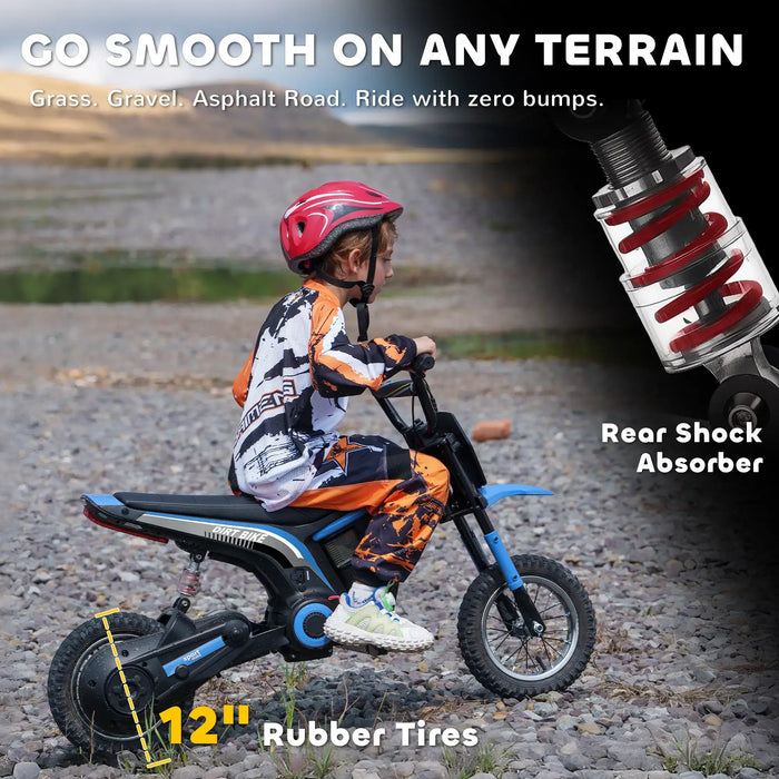 24V Kids Electric Dirt Bike - Blue | Lights, Music and Dual-Speed Control HOMCOM - Little and Giant Explorers HOMCOM