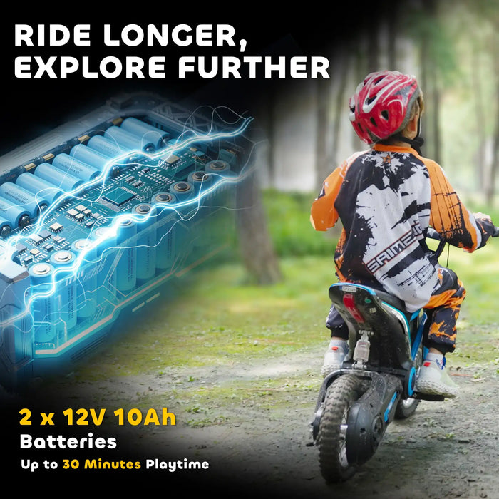 24V Kids Electric Dirt Bike - Blue | Lights, Music and Dual-Speed Control HOMCOM - Little and Giant Explorers HOMCOM